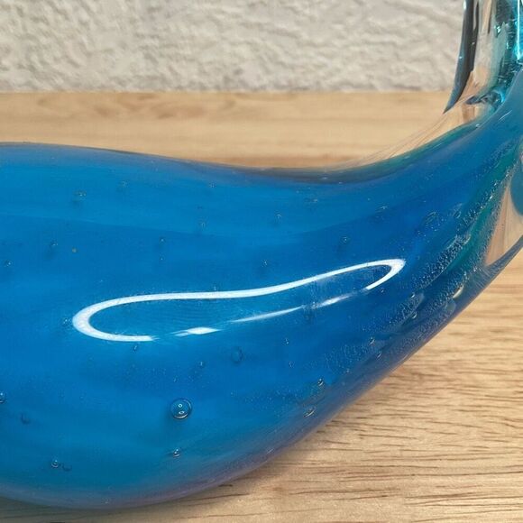 Vintage Murano Style Blue Hand Blown Art Glass Paperweight Blue Whale Figurine - Picture 9 of 11